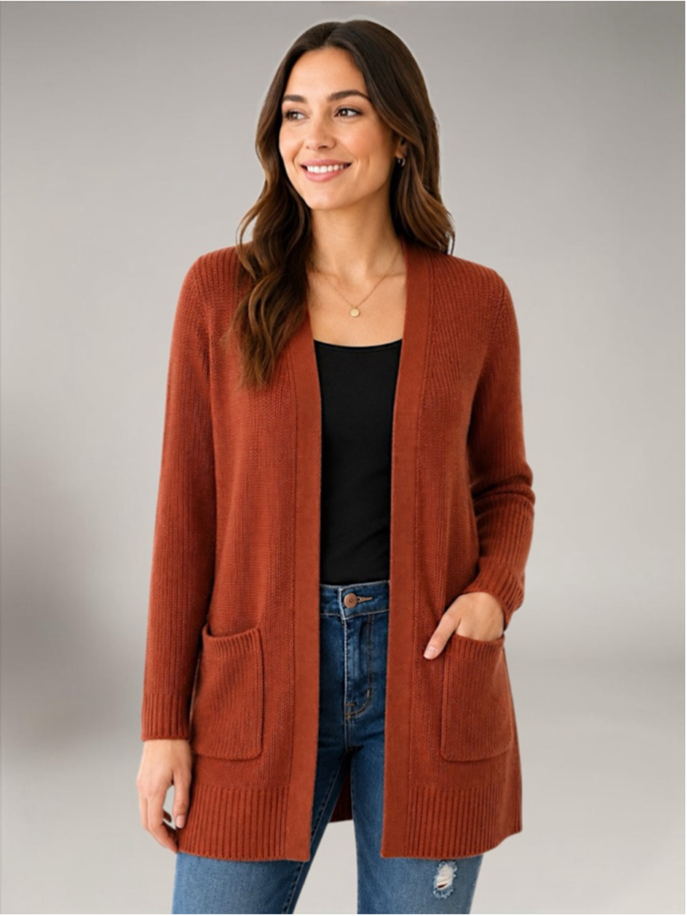 Old Navy Chipotle Textured Shaker-Stitch Long-Line Open-Front Cardigan